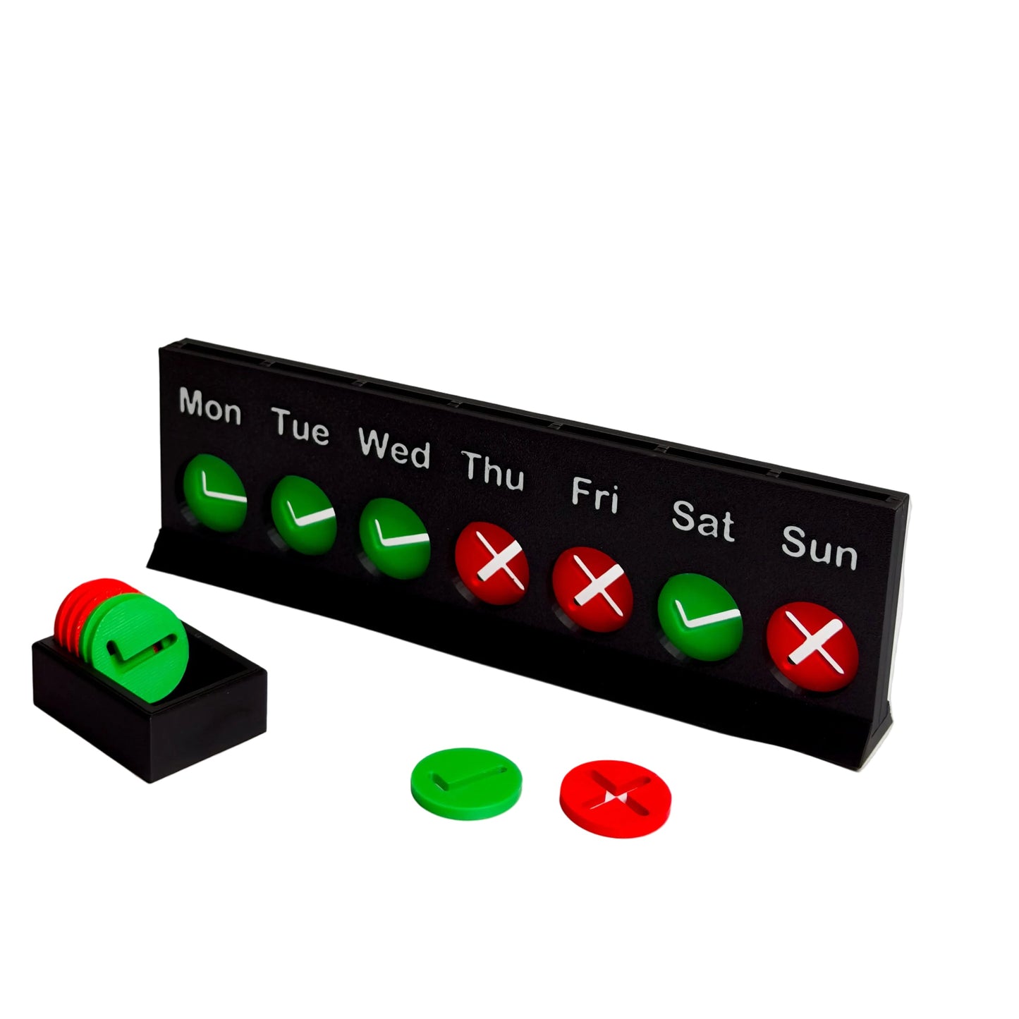 Emotional regulation behaviour tracker calendar for SEN children using visual tick and cross discs for daily progress